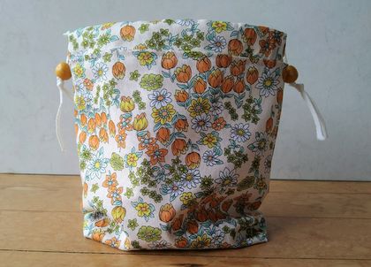 Handmade floral project/drawstring bag - small